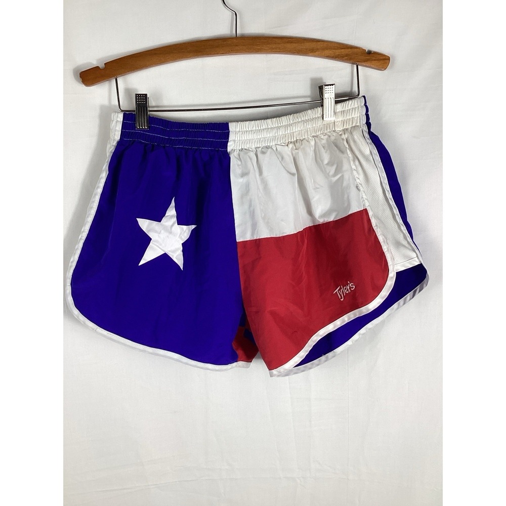 TYLER'S: Men's Elastic Waist Texas Flag Running Shorts: Red White Blue, XL